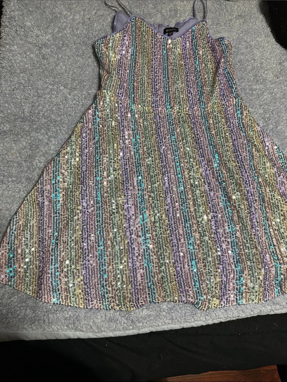 Zunie Pastel Sequin Stripe Dress - Lavender, Teal, Gold, Pink
